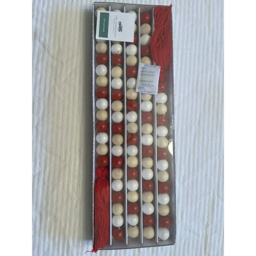 Wood Bead 6ft Garland Red White Cream NEW The Farmhouse Rachel Ashwell